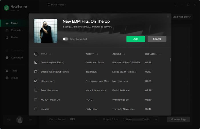 Add streaming music playlist to NoteBurner