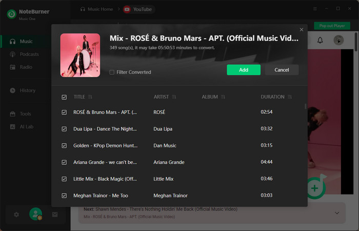 Add YouTube Songs to NoteBurner