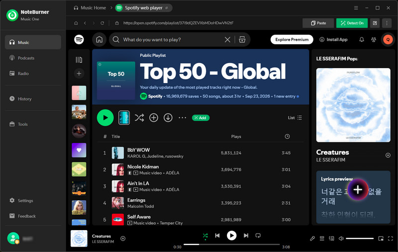 Choose Spotify or other platform