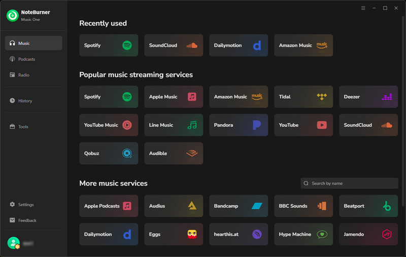 Main Interface of NoteBurner Music One