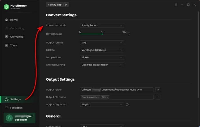 choose output settings for streaming song