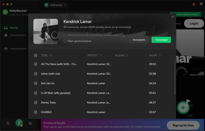 converteer spotify muziek