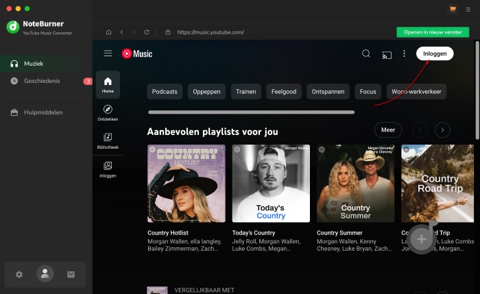 inloggen bij YouTube Music