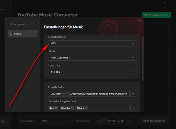 noteburner youtube music naar imovie converter instellingen