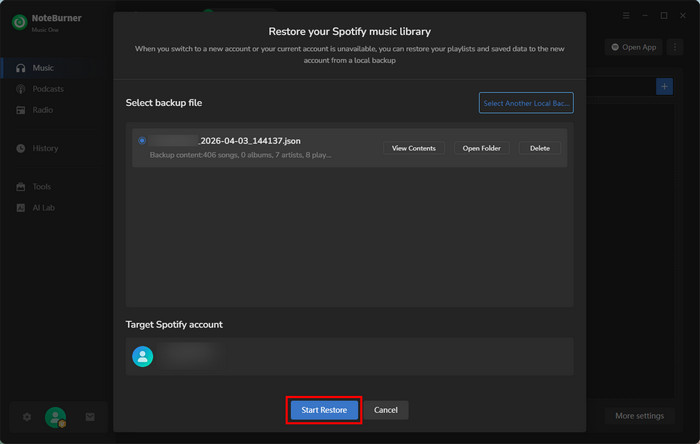 restore spotify library