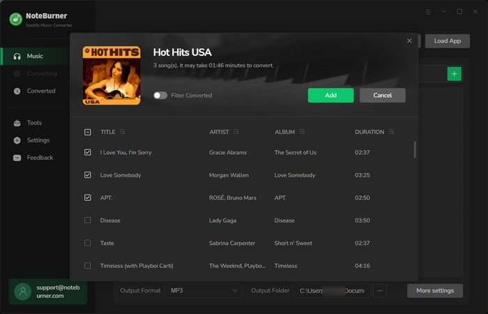 add spotify songs