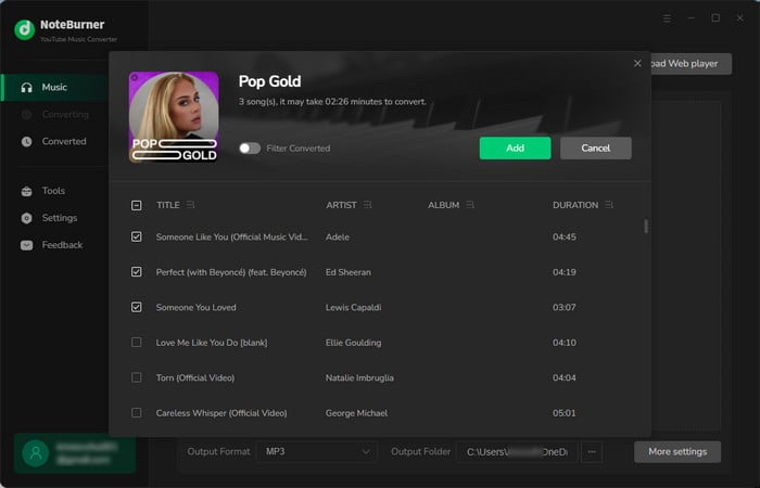 add youtube music songs to download