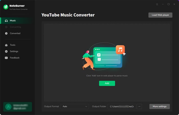 NoteBurner YouTube Music Converter Interface