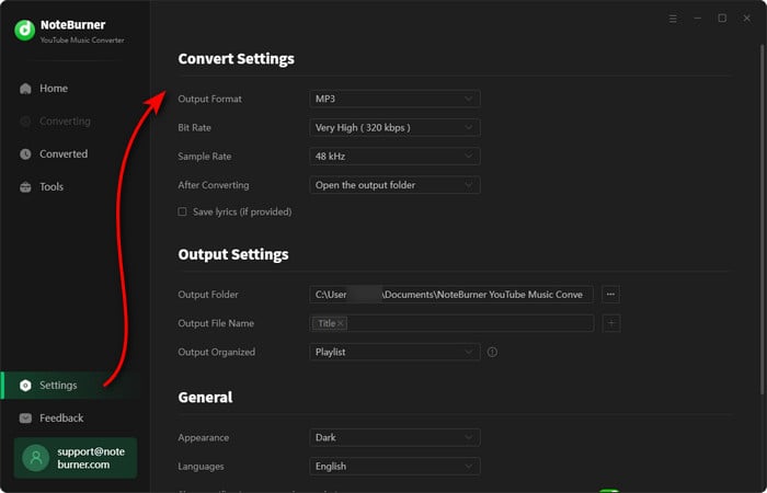 adjust settings for youtube music