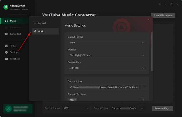 set output format for youtube music