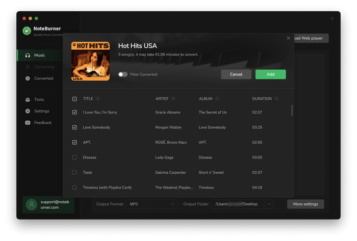 add Spotify songs to NoteBurner