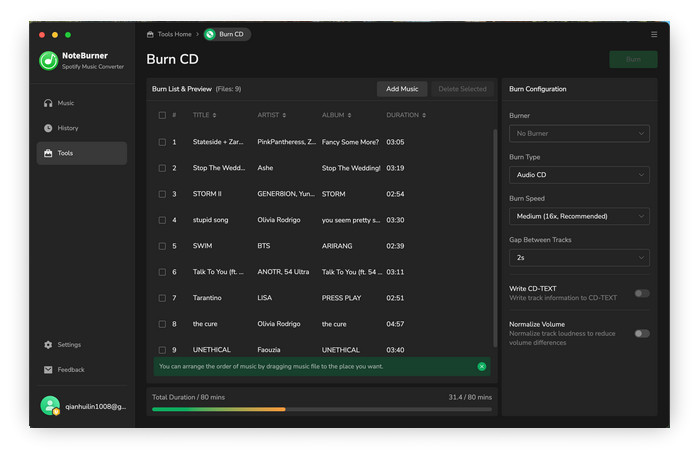 Burn Spotify music to CD on Mac