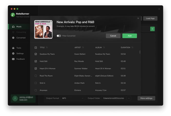 add tidal music songs mac