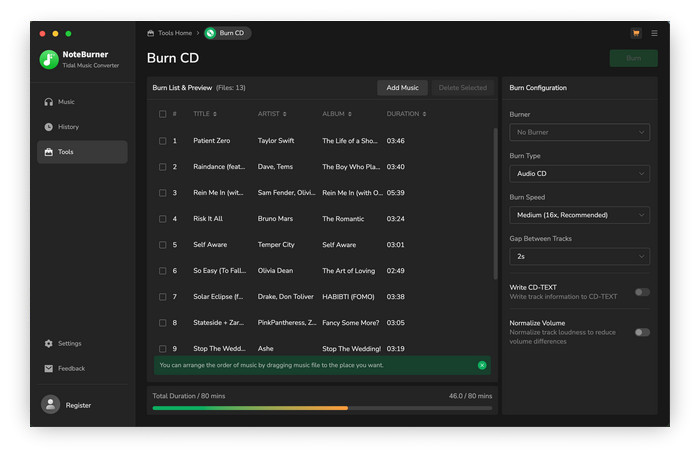 Burn TIDAL Music to CD on Mac