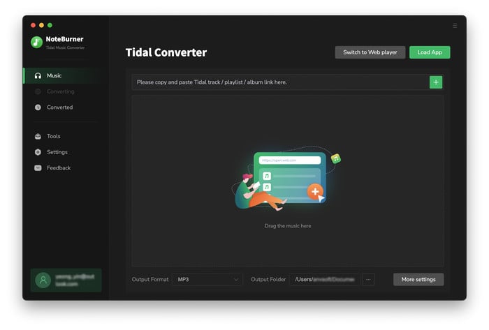 NoteBurner Tidal Music Converter Main Interface