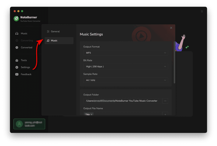 noteburner youtube music converter setting